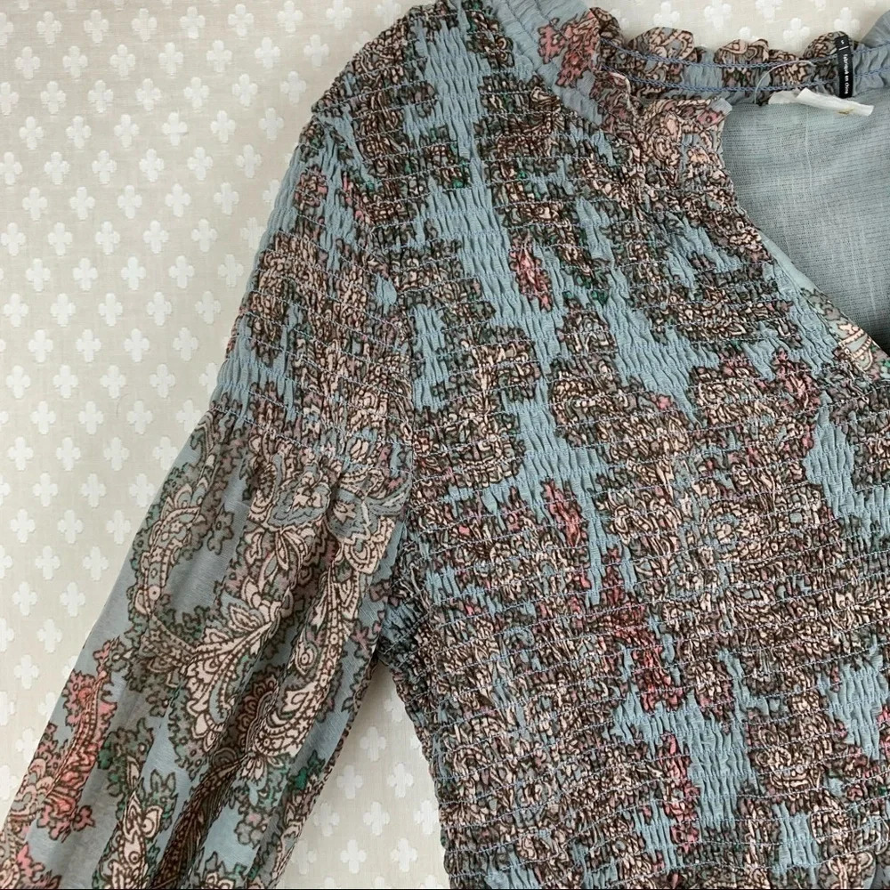 Anthropologie Women Top Sz S Akemi Kin Paisley Smocked Peasant Long Sleeve Boho - Picture 5 of 8